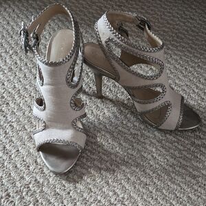 Tahari Open-Toe Braided Trim High Heel Sandals in Cream
